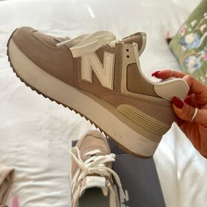 New Balance Women's Taupe and White Sneakers